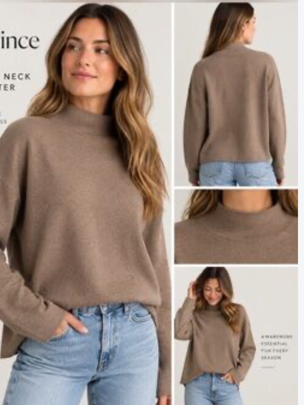 Quince Relaxed Mock Neck Sweater in Taupe
